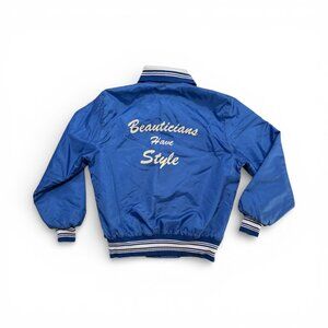 Vintage 80s Nylon Varsity Bomber Jacket "Mary" Beauticians Have Style - LARGE